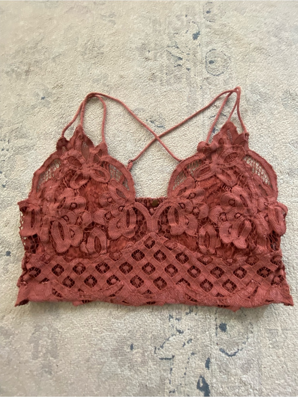 Free People Adella Bralette Large Rust Red Orange Lace Crop Top